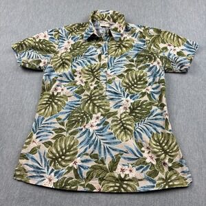 Vintage Go Barefoot Shirt Women Small Green Aloha 1/2 Button Pullover USA Made